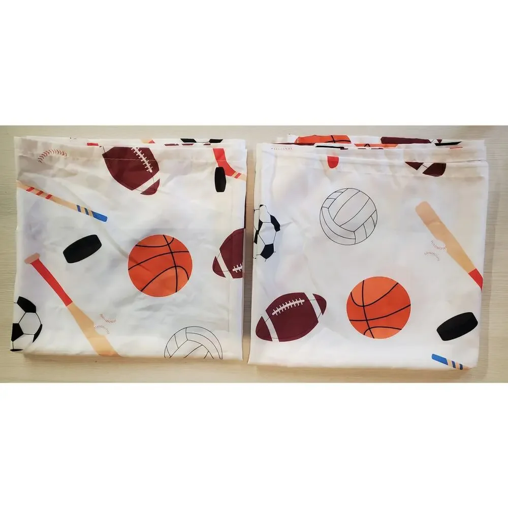 Kids Boys Room Sports Theme Curtains Drapes Panel Set White 42x45 inch